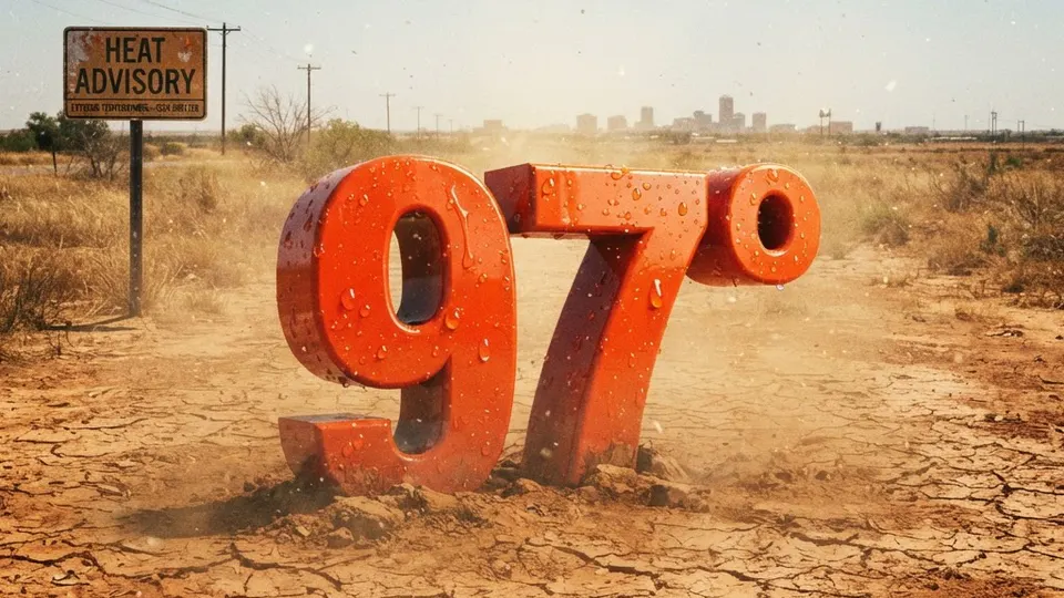 Weather title card: Amarillo, TX Weather: Windy 97° Heat to Grip Labor Day Sept. 7