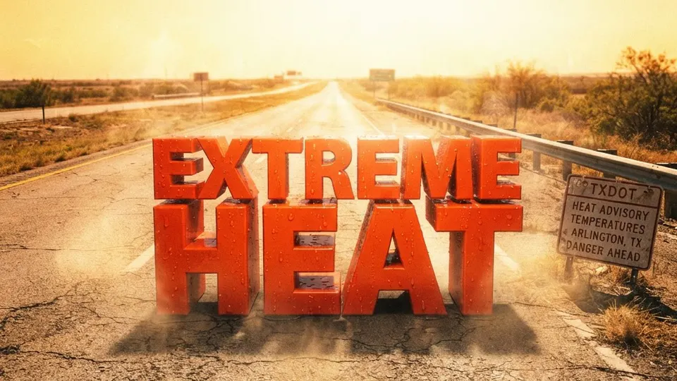 Weather title card: Arlington, TX Weather: Triple-Digit Heat Intensifies for Labor Day across Texas