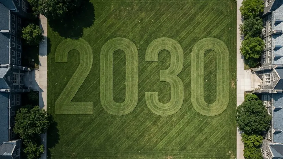 Abstract editorial illustration for: Big picture: See the official photo for JHU's Class of 2030
