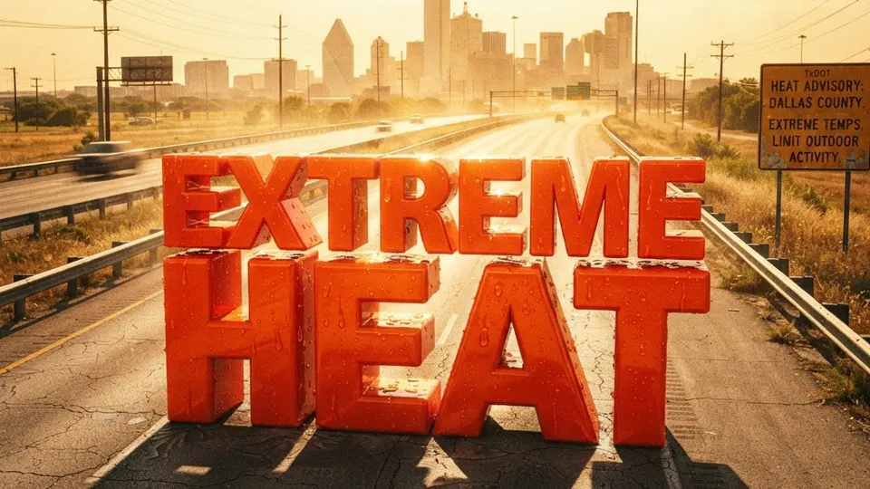 Weather title card: Dallas, TX Weather: Triple-Digit Heat Intensifies by Labor Day Sept. 7