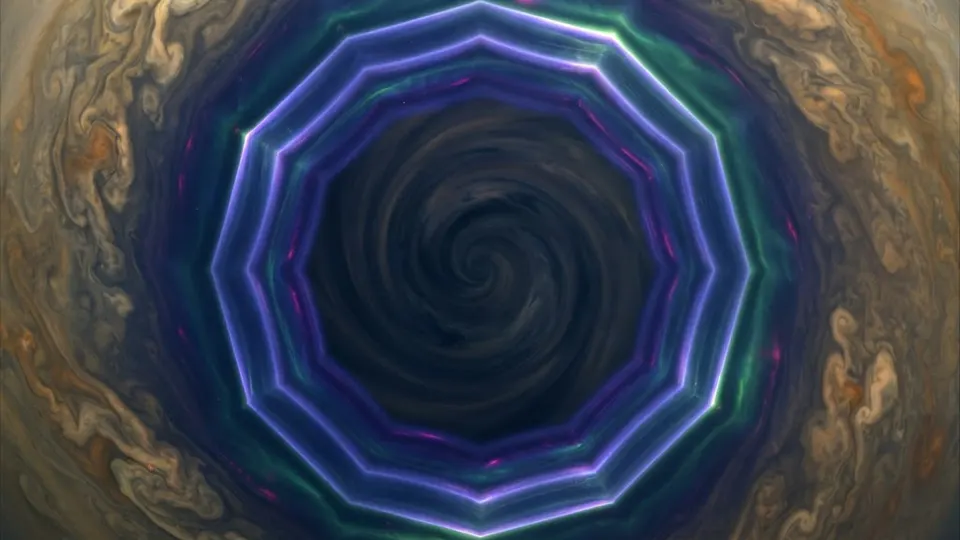 Abstract editorial illustration for: Decagon wave emerges near Saturn’s south pole