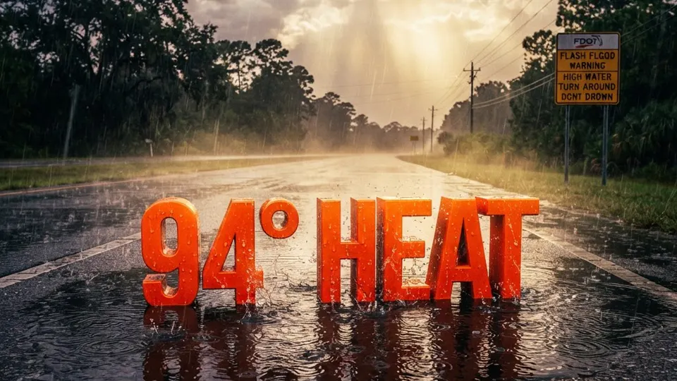 Weather title card: Florida Weather: 94° Heat and Storms This Labor Day Weekend in Tallahassee