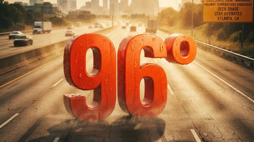 Weather title card: Georgia – 96° Heat Persistent Through This Weekend: Travel Alert