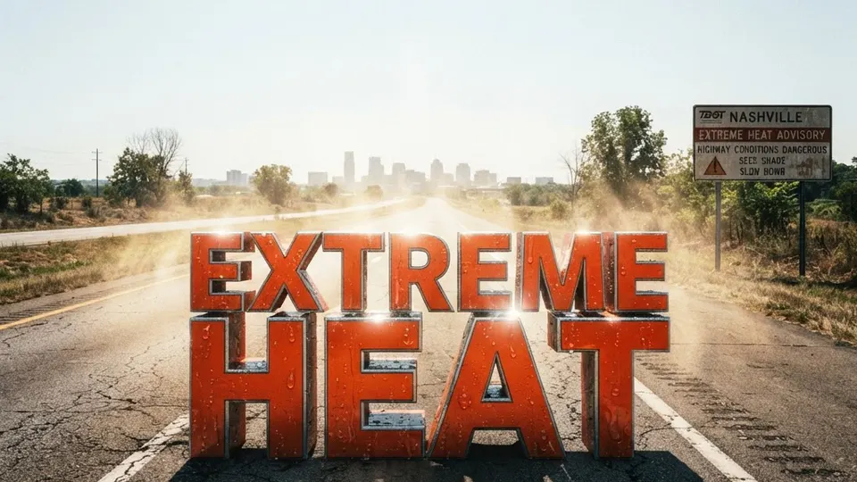 Weather title card: Nashville, TN Weather: Slight Heat Relief by Labor Day Sept. 7 in Middle TN