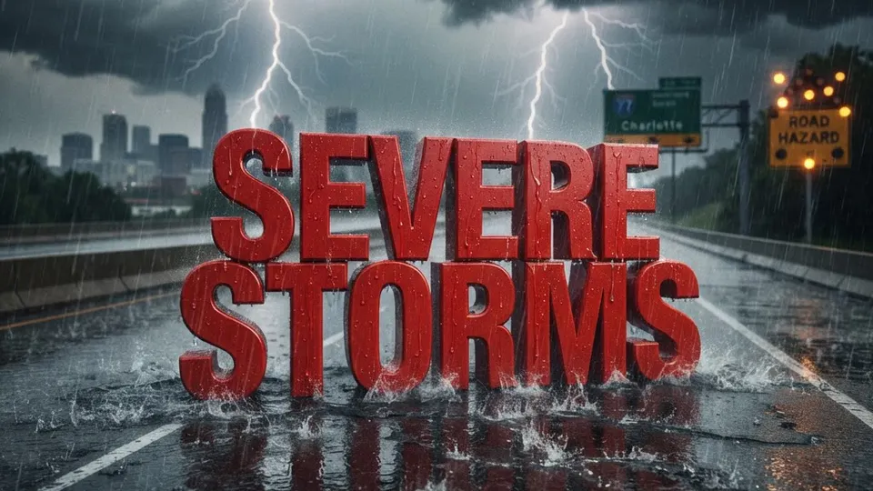 Weather title card: North Carolina I-77: Weekend Heat Relief 96° Weather Alert By Saturday