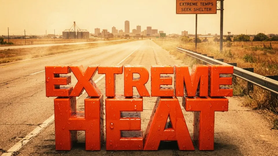 Weather title card: Oklahoma City, OK Weather: Triple-Digit Heat Persistence for Labor Day Sept. 7