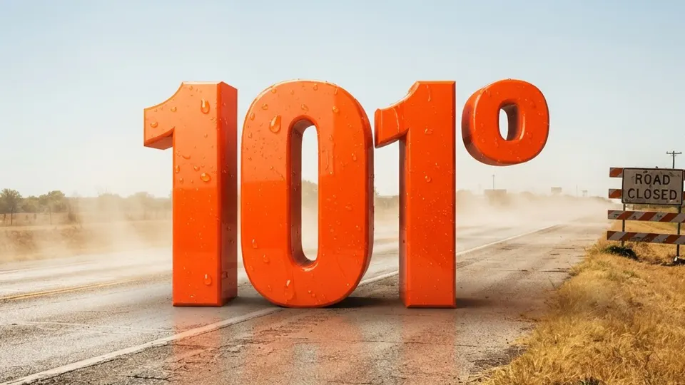 Weather title card: Oklahoma Weather: 101° Labor Day Weekend Heat Wave Alert in Tulsa