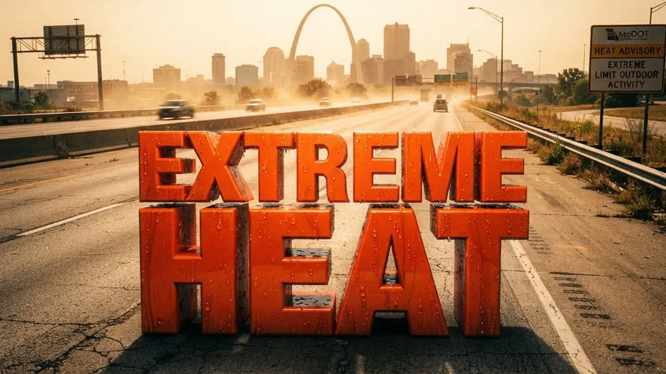 Weather title card: St. Louis, MO Weather: Subtle Relief for Labor Day Sept. 7