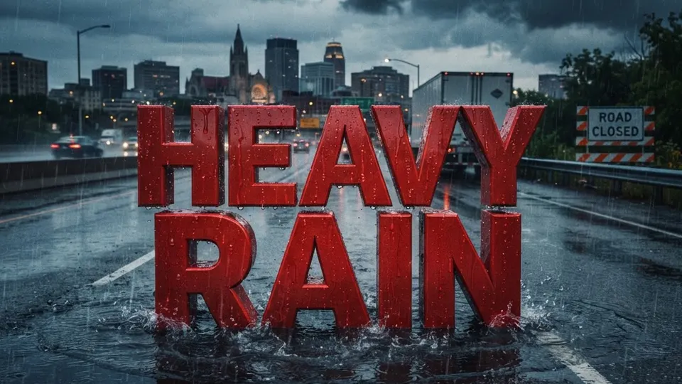 Weather title card: St. Paul, MN Weather: Rain Relief Ending Summer Heat by I-35 on Labor Day