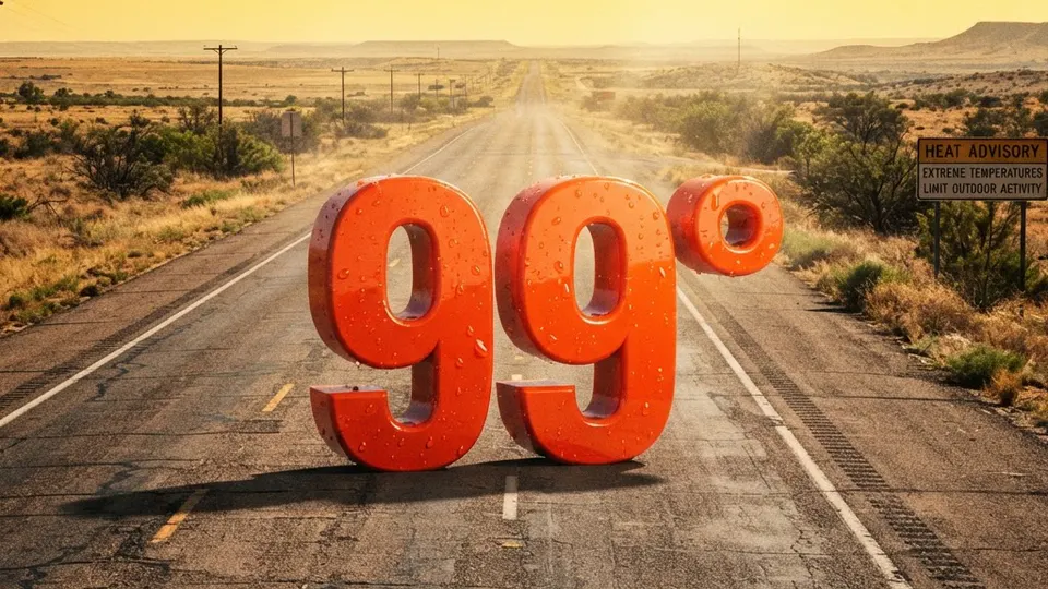 Weather title card: Texas Weather: 99-Degree Heat Impacts I-40 Labor Day Weekend in Amarillo