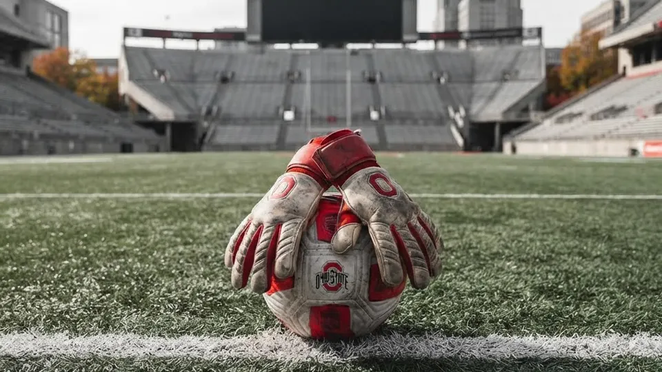 Abstract editorial illustration for: Their time has come: Ohio State’s men’s and women’s goalkeepers making immediate impact in their first season as starters