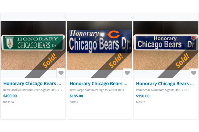 chicago bears street sign auction