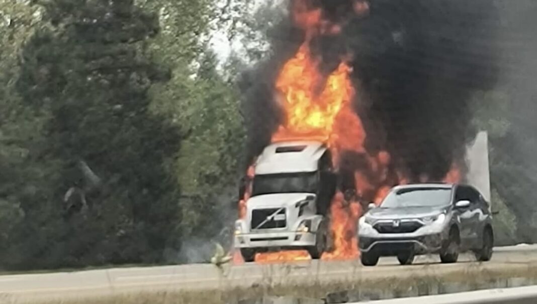 WoodFilled SemiTruck Erupts in Flames on I94 West of Ann Arbor